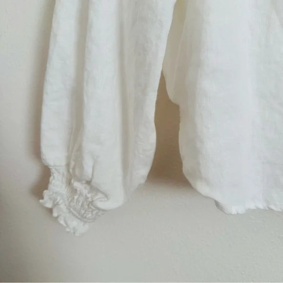 DISSH Linen Blouse Top White High Neck Long Sleeve Boho - Picture 10 of 12